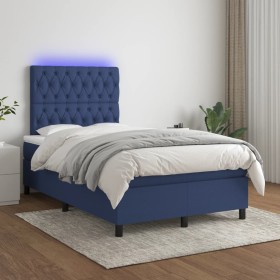 Cama box spring con colchón y LED tela azul 120x200 cm de vidaXL, Camas y somieres - Ref: Foro24-3135107, Precio: 458,36 €, D...