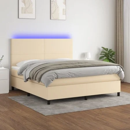 Cama box spring colchón y luces LED tela crema 160x200 cm de vidaXL, Camas y somieres - Ref: Foro24-3134730, Precio: 575,95 €...