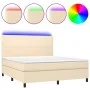 Cama box spring colchón y luces LED tela crema 160x200 cm de vidaXL, Camas y somieres - Ref: Foro24-3134730, Precio: 575,95 €...