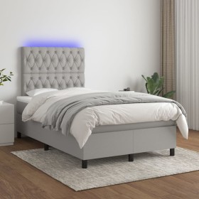 Cama box spring con colchón tela y LED gris claro 120x200 cm de vidaXL, Camas y somieres - Ref: Foro24-3135101, Precio: 417,0...