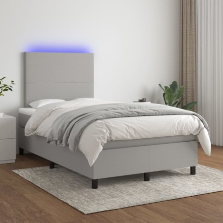 Cama box spring con colchón tela y LED gris claro 120x200 cm de vidaXL, Camas y somieres - Ref: Foro24-3134701, Precio: 413,6...