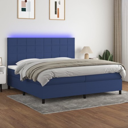 Cama box spring colchón y luces LED tela azul 200x200 cm de vidaXL, Camas y somieres - Ref: Foro24-3134907, Precio: 689,22 €,...