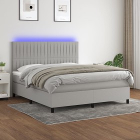 Cama box spring colchón y luces LED tela gris claro 180x200 cm de vidaXL, Camas y somieres - Ref: Foro24-3135053, Precio: 596...