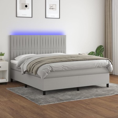 Cama box spring colchón y luces LED tela gris claro 180x200 cm de vidaXL, Camas y somieres - Ref: Foro24-3135053, Precio: 596...