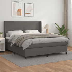 Cama box spring con colchón cuero sintético gris 180x200 cm de vidaXL, Camas y somieres - Ref: Foro24-3132397, Precio: 635,86...