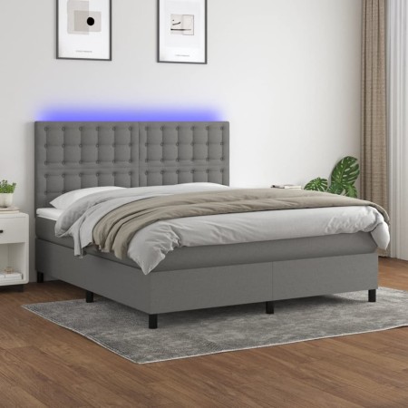 Cama box spring colchón y luces LED tela gris oscuro 180x200 cm de vidaXL, Camas y somieres - Ref: Foro24-3135214, Precio: 66...