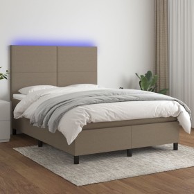 Cama box spring colchón y luces LED tela gris taupe 140x200 cm de vidaXL, Camas y somieres - Ref: Foro24-3134721, Precio: 544...