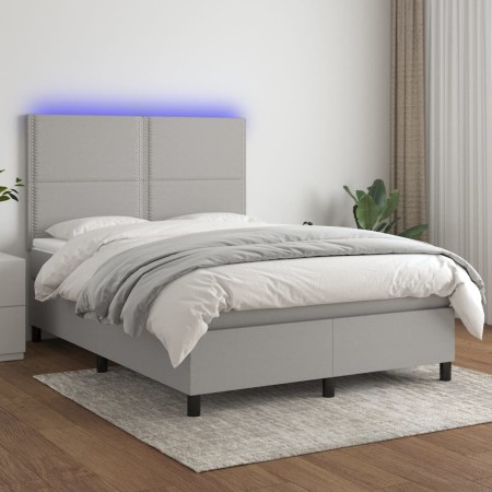 Cama box spring colchón y luces LED tela gris claro 140x190 cm de vidaXL, Camas y somieres - Ref: Foro24-3134789, Precio: 488...