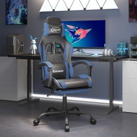 Silla gaming giratoria y reposapiés cuero sintético negro azul en Sillas gaming | Comprar online en Foru.es