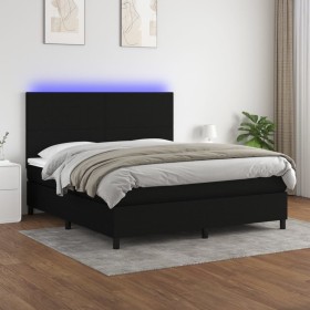 Cama box spring colchón y luces LED tela negro 180x200 cm de vidaXL, Camas y somieres - Ref: Foro24-3134735, Precio: 636,56 €...