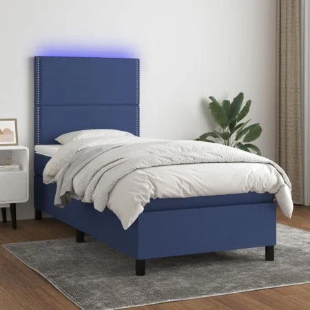 Cama box spring colchón y luces LED tela azul 100x200 cm de vidaXL, Camas y somieres - Ref: Foro24-3134779, Precio: 353,91 €,...