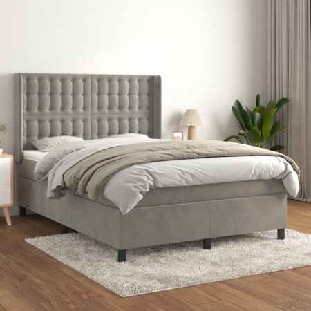 Cama box spring con colchón terciopelo gris claro 140x200 cm de vidaXL, Camas y somieres - Ref: Foro24-3132921, Precio: 517,5...