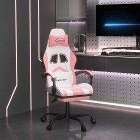 Silla gaming giratoria y reposapiés cuero sintético blanco rosa en Sillas gaming | Comprar online en Foru.es