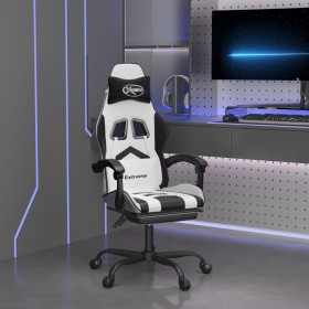 Silla gaming giratoria reposapiés cuero sintético blanco negro en Sillas gaming | Comprar online en Foru.es