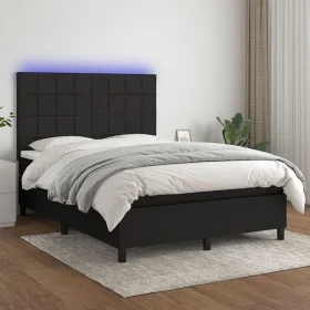 Cama box spring colchón y luces LED tela negro 140x190 cm de vidaXL, Camas y somieres - Ref: Foro24-3134871, Precio: 510,81 €...