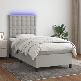 Cama box spring colchón y luces LED tela gris claro 90x190 cm de vidaXL, Camas y somieres - Ref: Foro24-3135157, Precio: 324,...