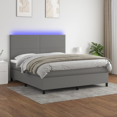 Cama box spring colchón y luces LED tela gris oscuro 180x200 cm de vidaXL, Camas y somieres - Ref: Foro24-3134734, Precio: 64...