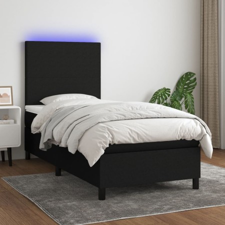 Cama box spring colchón y luces LED tela negro 90x200 cm de vidaXL, Camas y somieres - Ref: Foro24-3134687, Precio: 347,86 €,...