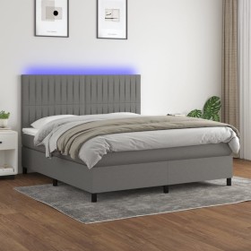 Cama box spring colchón y luces LED tela gris oscuro 180x200 cm de vidaXL, Camas y somieres - Ref: Foro24-3135054, Precio: 64...