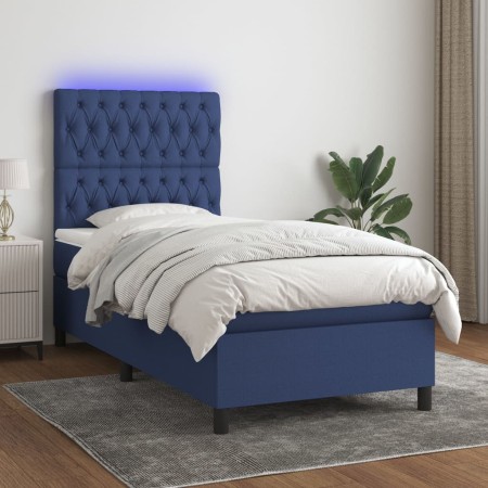 Cama box spring colchón y luces LED tela azul 100x200 cm de vidaXL, Camas y somieres - Ref: Foro24-3135099, Precio: 391,37 €,...