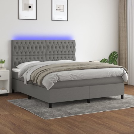 Cama box spring colchón y luces LED tela gris oscuro 180x200 cm de vidaXL, Camas y somieres - Ref: Foro24-3135134, Precio: 65...
