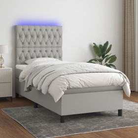 Cama box spring colchón y luces LED tela gris claro 80x200 cm de vidaXL, Camas y somieres - Ref: Foro24-3135069, Precio: 325,...
