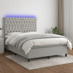 Cama box spring colchón y luces LED tela gris claro 140x190 cm de vidaXL, Camas y somieres - Ref: Foro24-3135109, Precio: 514...