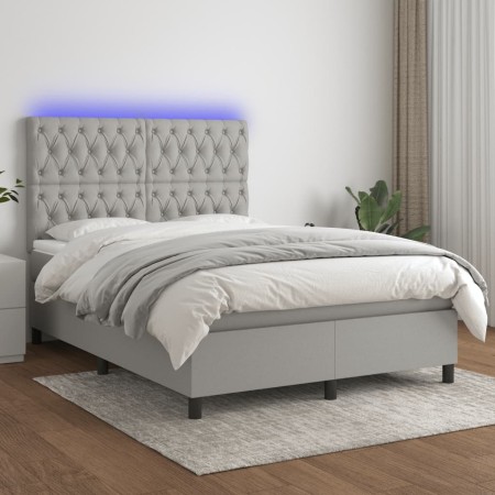Cama box spring colchón y luces LED tela gris claro 140x190 cm de vidaXL, Camas y somieres - Ref: Foro24-3135109, Precio: 512...