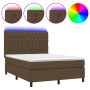 Cama box spring colchón luces LED tela marrón oscuro 140x190 cm de vidaXL, Camas y somieres - Ref: Foro24-3135112, Precio: 53...