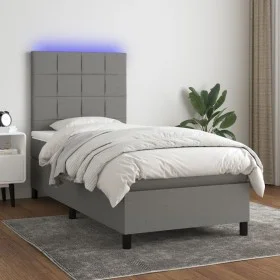 Cama box spring colchón y luces LED tela gris oscuro 100x200 cm de vidaXL, Camas y somieres - Ref: Foro24-3134854, Precio: 37...