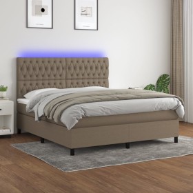 Cama box spring colchón y luces LED tela gris taupe 160x200 cm de vidaXL, Camas y somieres - Ref: Foro24-3135129, Precio: 637...