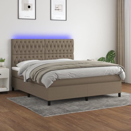 Cama box spring colchón y luces LED tela gris taupe 160x200 cm de vidaXL, Camas y somieres - Ref: Foro24-3135129, Precio: 637...