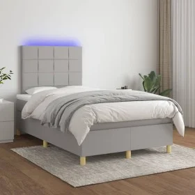 Cama box spring con colchón tela y LED gris claro 120x200 cm de vidaXL, Camas y somieres - Ref: Foro24-3135421, Precio: 422,1...
