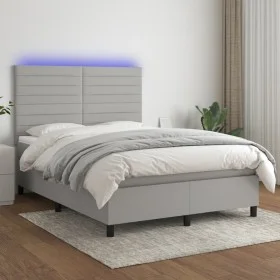 Boxspringbettmatratze und LED-Leuchten hellgrauer Stoff 140x190 cm von vidaXL, Betten und Lattenroste - Ref: Foro24-3134949, ...