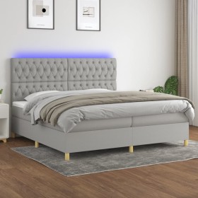 Cama box spring con colchón tela y LED gris claro 200x200 cm de vidaXL, Camas y somieres - Ref: Foro24-3135701, Precio: 638,9...