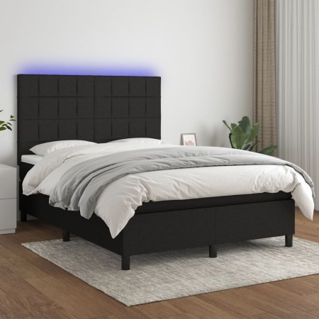 Cama box spring colchón y luces LED tela negro 140x200 cm de vidaXL, Camas y somieres - Ref: Foro24-3134879, Precio: 527,63 €...
