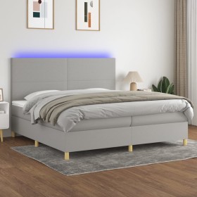 Cama box spring con colchón tela y LED gris claro 200x200 cm de vidaXL, Camas y somieres - Ref: Foro24-3135301, Precio: 638,0...
