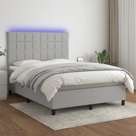 Cama box spring colchón y luces LED tela gris claro 140x190 cm de vidaXL, Camas y somieres - Ref: Foro24-3134869, Precio: 524...
