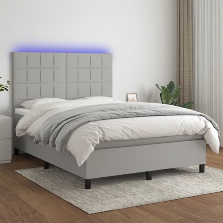 Cama box spring colchón y luces LED tela gris claro 140x190 cm de vidaXL, Camas y somieres - Ref: Foro24-3134869, Precio: 524...