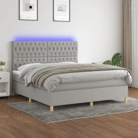 Cama box spring colchón y luces LED tela gris claro 160x200 cm de vidaXL, Camas y somieres - Ref: Foro24-3135685, Precio: 568...