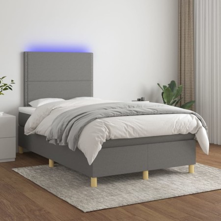 Cama box spring con colchón y LED tela gris oscuro 120x200 cm de vidaXL, Camas y somieres - Ref: Foro24-3135342, Precio: 393,...