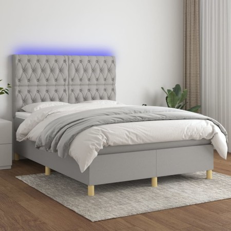 Cama box spring colchón y luces LED tela gris claro 140x200 cm de vidaXL, Camas y somieres - Ref: Foro24-3135677, Precio: 507...