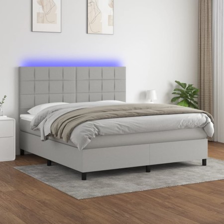 Cama box spring colchón y luces LED tela gris claro 160x200 cm de vidaXL, Camas y somieres - Ref: Foro24-3134885, Precio: 561...