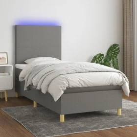 Cama box spring colchón y luces LED tela gris oscuro 100x200 cm de vidaXL, Camas y somieres - Ref: Foro24-3135254, Precio: 36...
