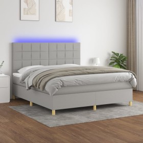 Cama box spring colchón y luces LED tela gris claro 160x200 cm de vidaXL, Camas y somieres - Ref: Foro24-3135445, Precio: 552...