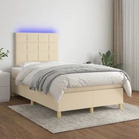 Cama box spring con colchón y LED tela crema 120x200 cm de vidaXL, Camas y somieres - Ref: Foro24-3135426, Precio: 421,99 €, ...