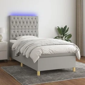 Cama box spring colchón y luces LED tela gris claro 90x200 cm de vidaXL, Camas y somieres - Ref: Foro24-3135645, Precio: 327,...