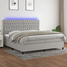 Cama box spring con colchón tela y LED gris claro 200x200 cm de vidaXL, Camas y somieres - Ref: Foro24-3135141, Precio: 689,6...