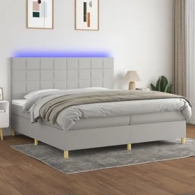 Cama box spring con colchón tela y LED gris claro 200x200 cm de vidaXL, Camas y somieres - Ref: Foro24-3135461, Precio: 650,5...