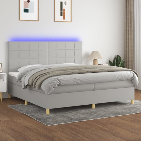 Cama box spring con colchón tela y LED gris claro 200x200 cm de vidaXL, Camas y somieres - Ref: Foro24-3135461, Precio: 640,7...